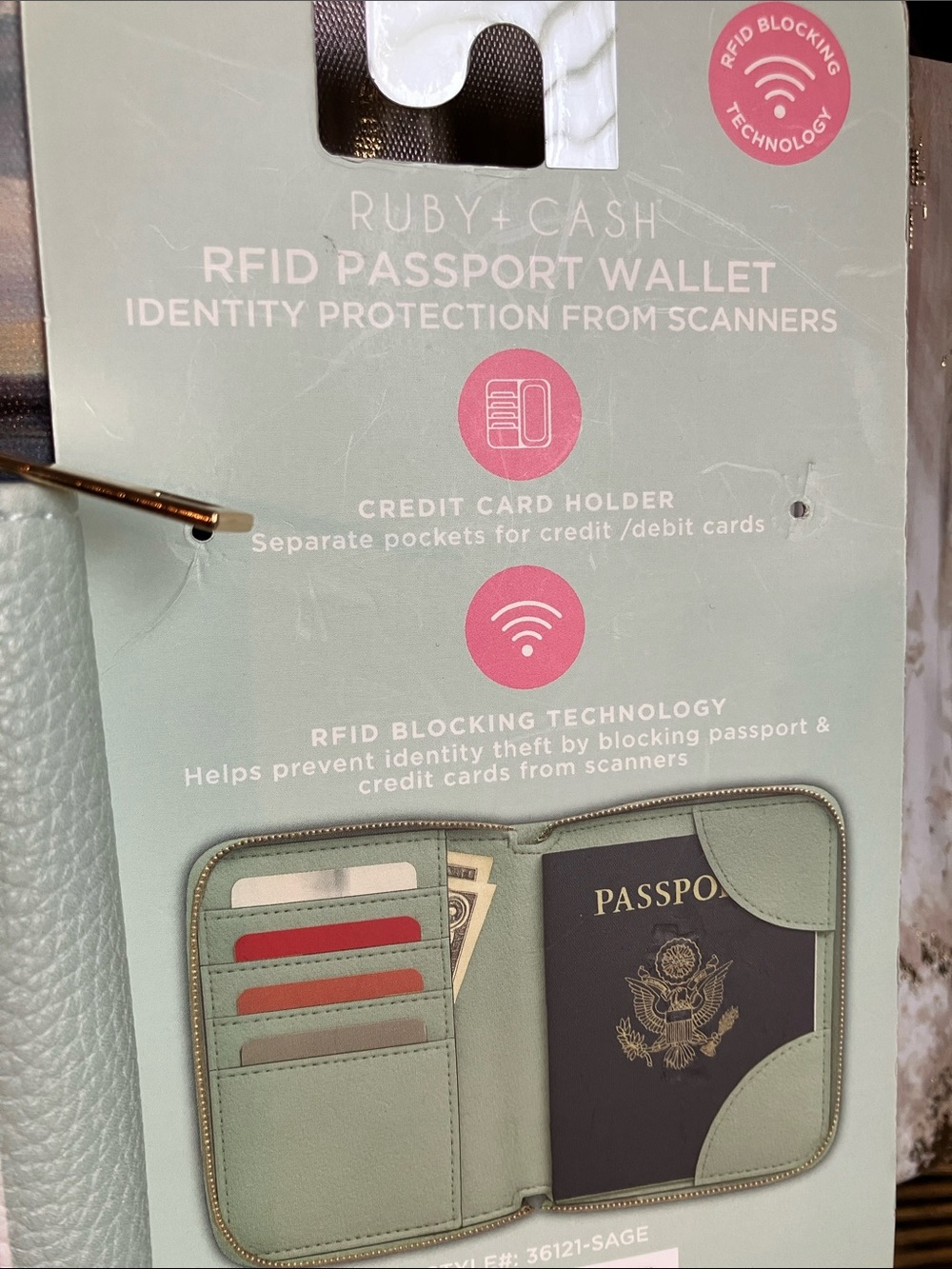 RFID Passport Wallet - Mint & White Striped & a free gift( hair pins/necklace) - Picture 3 of 10